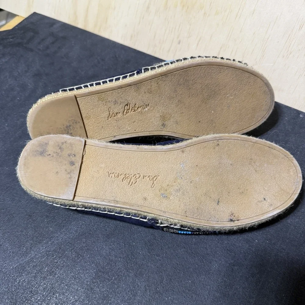 Sam Edelman MARIS Navy Blue Suede Beaded Espadrille Loafers Size 7